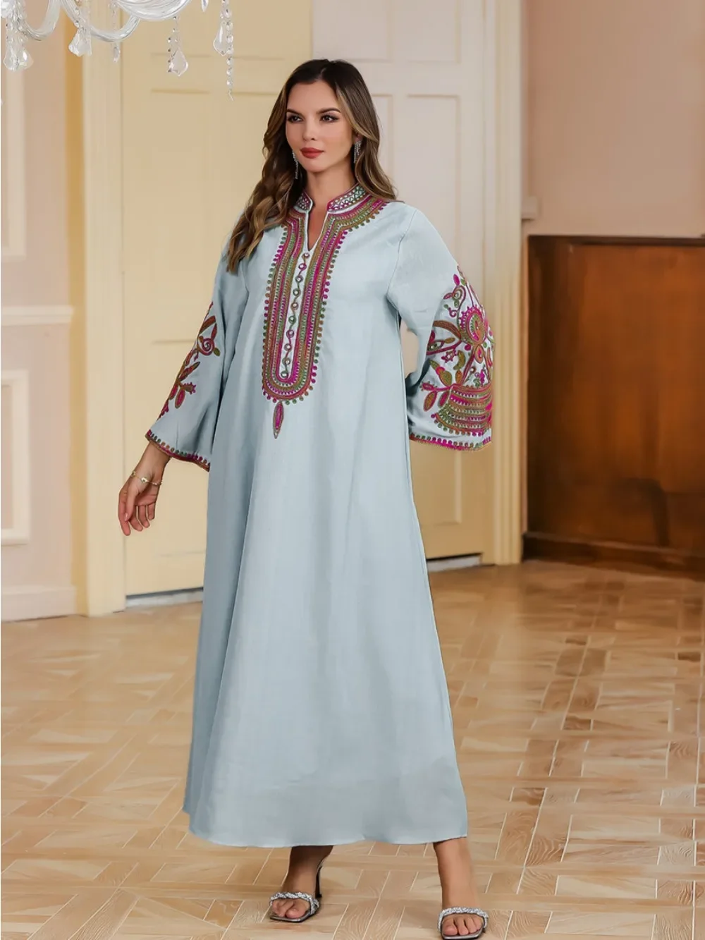 Eid Muslim Maxi Dresses for Women Party Long Robe Jalabiya Embroidery Ramadan Morocco Modest Dubai Abayas Kaftan Islam Vestidos