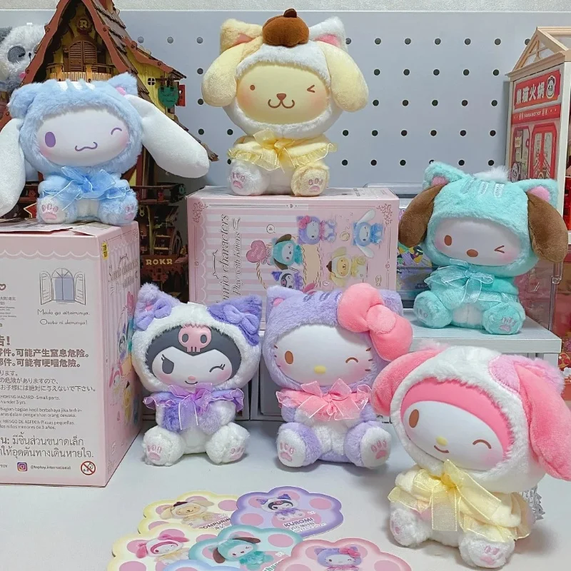 

Подлинные персонажи Sanrio Play With Kittens Series Mystery Box Kuromi Melody, милая виниловая плюшевая слепая коробка, подвеска, куклы, игрушки, подарки