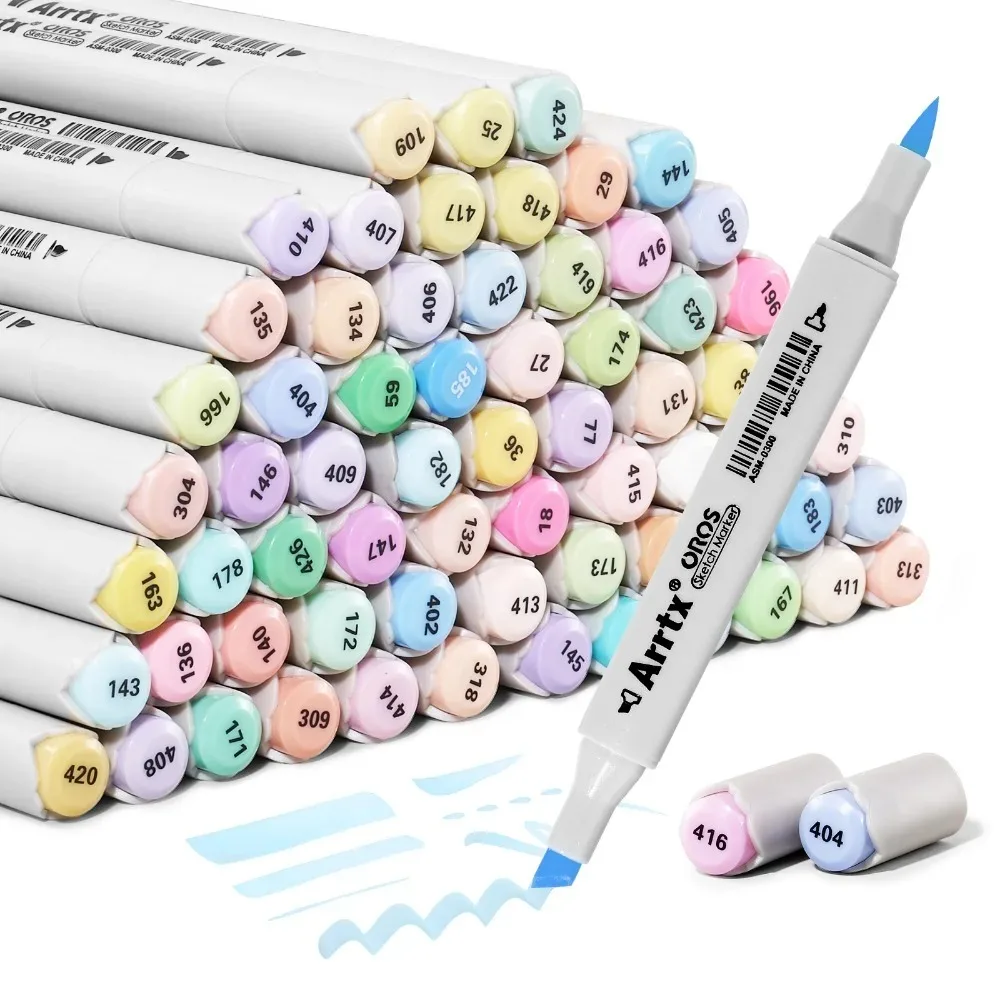 Arrtx 66 Colors Pastel Markers OROS/ALP Dual Tip Sketch Art Markers For Artist Adult Alcohol Markers For Sketching Coloring