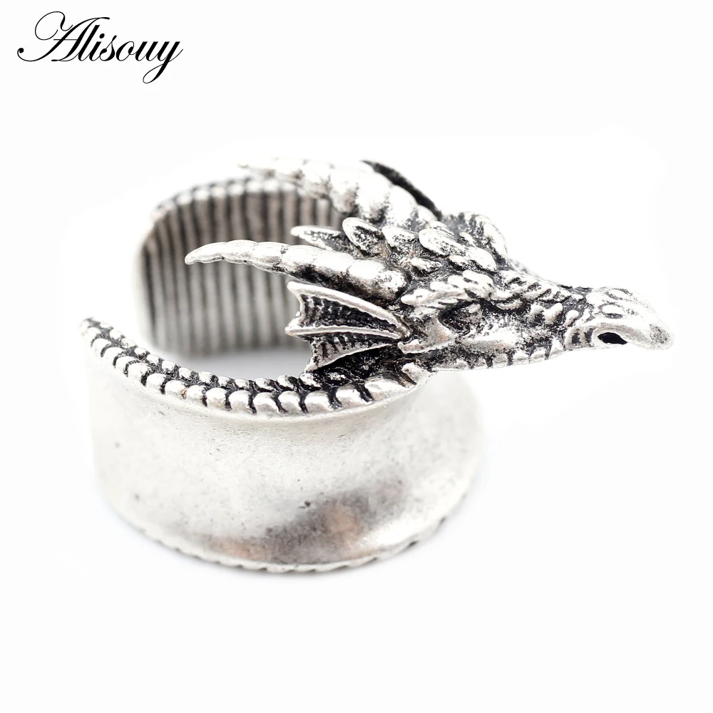 Alisouy 1PC Retro Copper Dragon Buffalo Horn Saddle Ear Tunnels Plugs Expander Stretcher Gauges Earrings Piercing Body Jewelry