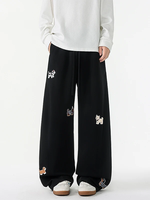 

Loose Men's Casual Wide Leg Pants Spring Autumn Trendy Drapey Heavyweight Sport Straight Leg Trousers Boys Faionable