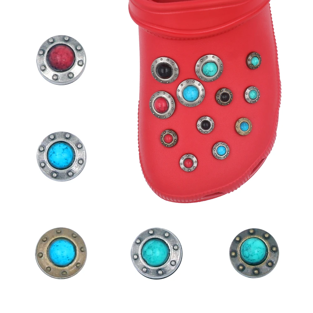 16 Pcs 1 Set КрокросыDecorations Shoe Accessories Charm Detachable Pines Simulated Turquoise Metal Hole Sandals Decorations Gift