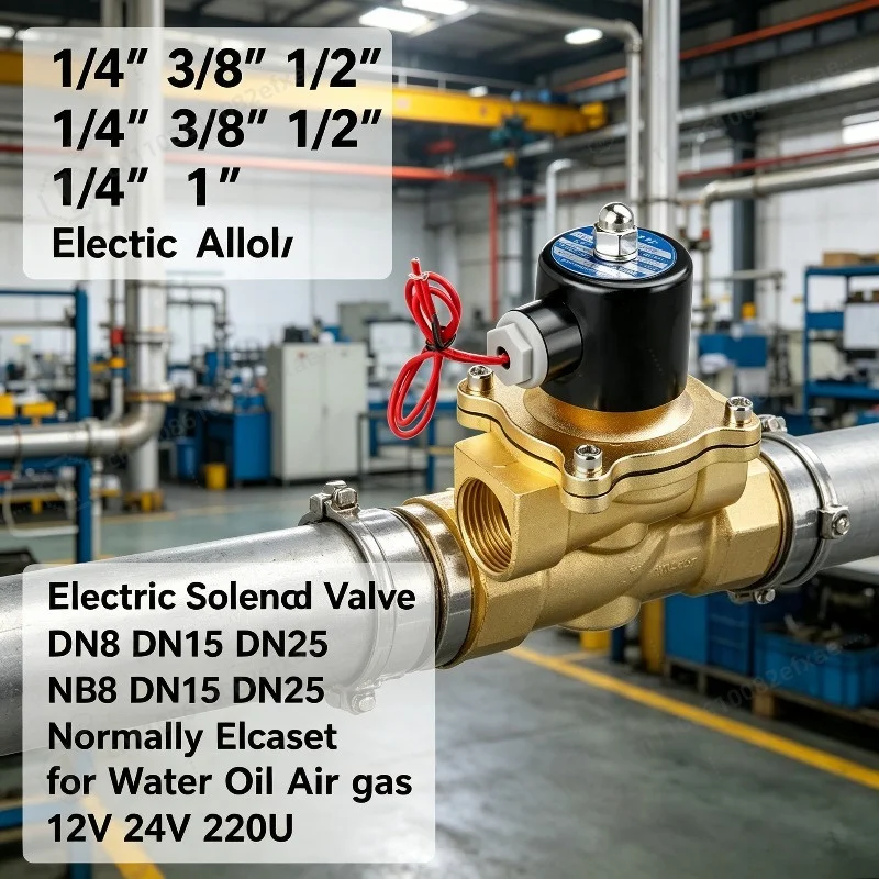 1/4" 3/8" 1/2" 3/4" 1" Electric Solenoid Valve DN8 DN15 DN25 Normally Closed for Water Oil Air Gas 12V 24V 220V