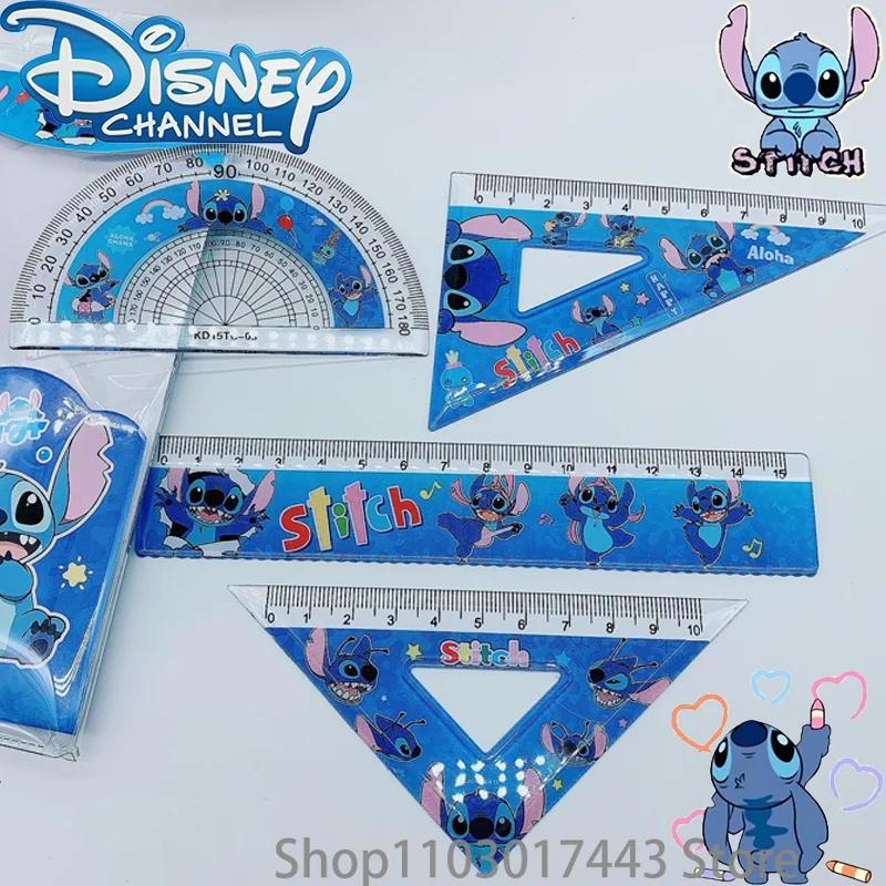 1/4Pcs Set Disney Stitch Cartoon Ruler Set Learning Ruler Triangle Board Protractor Set Office School Drafting Supplies Rulers