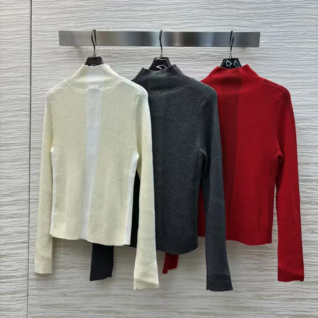 High end customized women's stand up collar knitted sweater