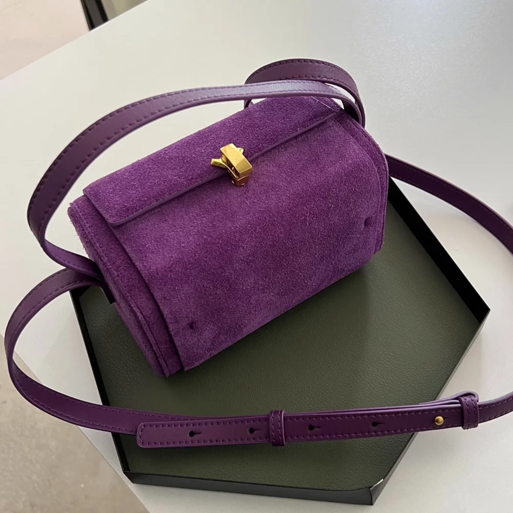 Purple Fashion Design Box Bag\\Handbag Women Genuine Leather Tote Pillow Shoulder Bag Real Leather Simple Crossbody Bag Small