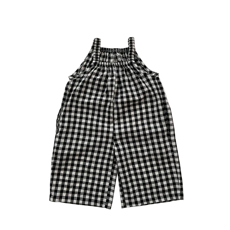 2025 Summer New Children Loose Overalls Cotton Girls Plaid Sling Trousers Boys Versatile Casual Bib Baby Clothes Kids Jumpsuit