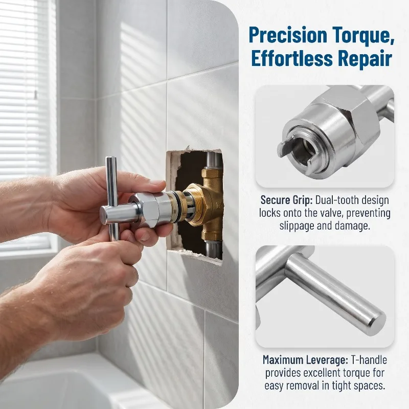 Bathroom Shower Cartridge Removal Wrench Tap Valve Core Puller Tool Faucet Spanner for Shower Mixer Tap Repair Removal Tool