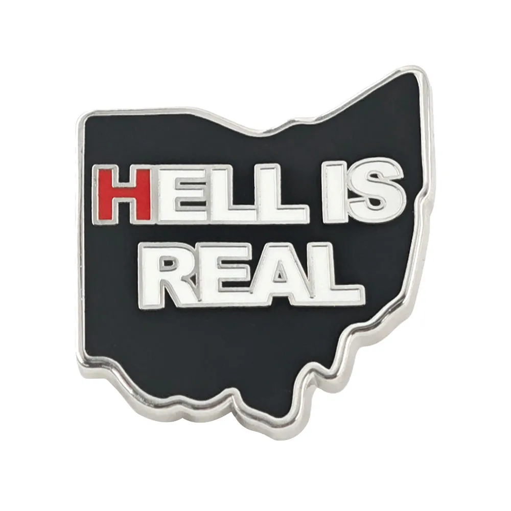 Funny Ohio State Map Enamel Pin Hell Is Real Brooch Retro Cartoon Lettering Lapel Badge Us Travel Souvenir Jewelry Gift For Frie