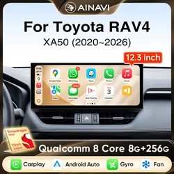 Ainavi-Radio de coche de 12,3 pulgadas para Toyota Corolla RAV4 Rav 4 2019 2020 2021 2022 Qualcomm 8G 256G CarPlay Android Auto 4G Multimedia