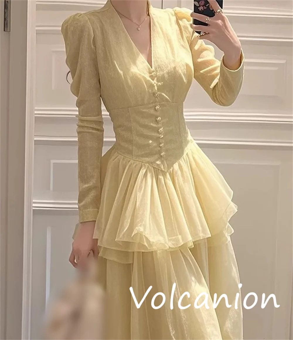 Maßgeschneiderte, modische, klassische Organza-Knopffalte, A-Linie, V-Ausschnitt, lange Kleider, maßgeschneiderte Anlassmößen erhältlich