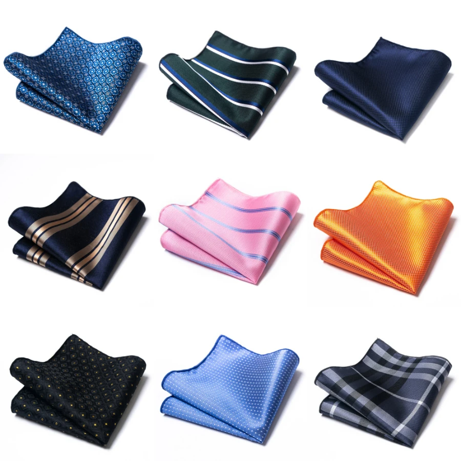 High Grade Brand Silk Kerchief Man Dark Blue Striped April Fool\'s Day Fit Formal Party Pocket Square Handkerchiefs Suit Hanky