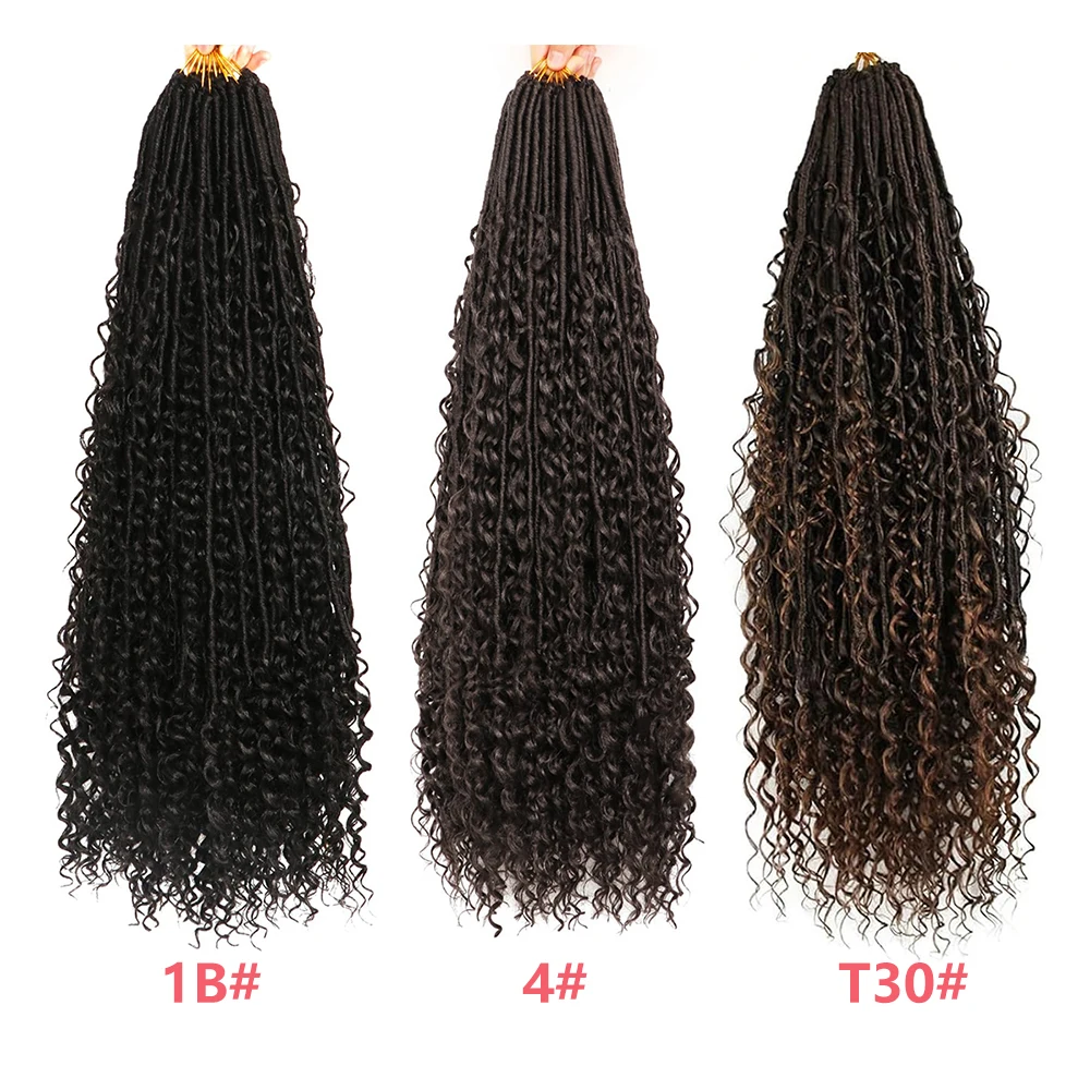 보헤미안 스타일의 인조 땋은 머리, 8팩, 부드러운 곱슬머리 끝, 합성 프리루프드 롱 보헤미안 크로셰 헤어