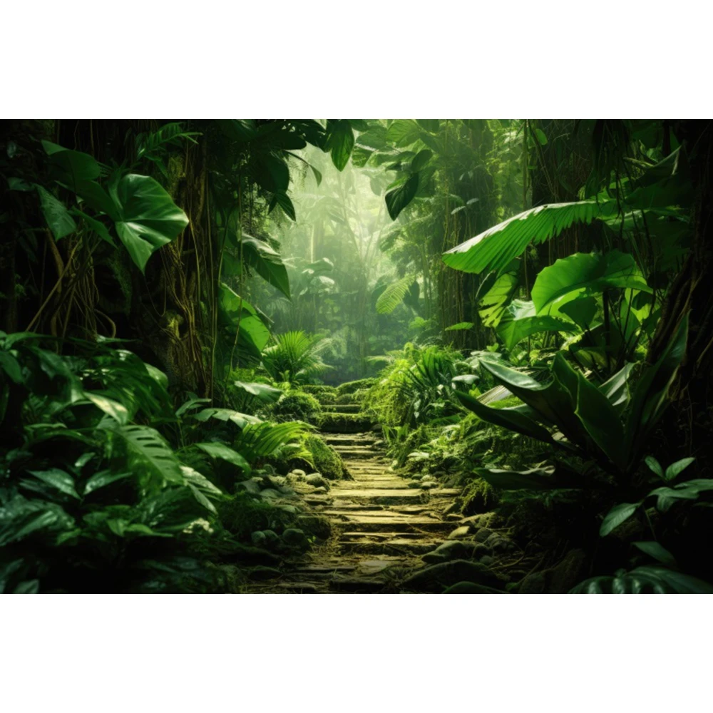 Tropical Forest Jungle Photography Backdrop Rain forest Green Leaves Natural Scenery Birthday Party Background Decor Photo Props