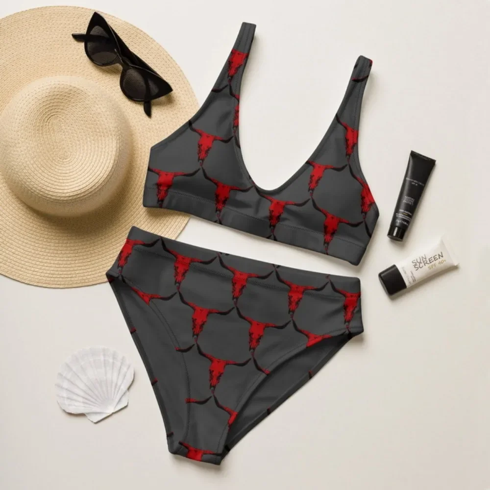 Women Sexy Bikini Swimsuit Cactus Bull Skull Printed Gym Training Swimwear Bathing Suit Swimming Sportswear Two-Piece Suits