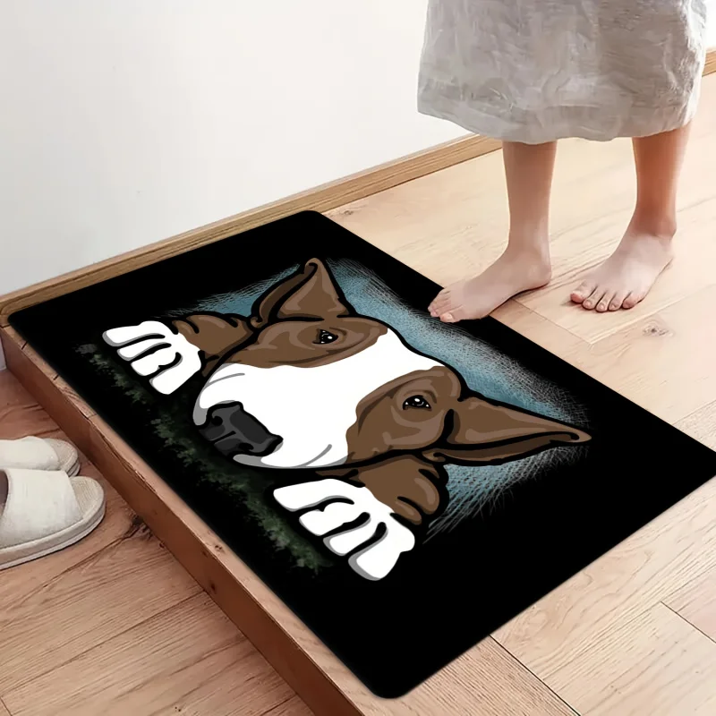 VIKAMA Cartoon Bull Terrier Welcome Door Mat Non Slip Washable Indoor Outdoor Floor Mat Home Decor