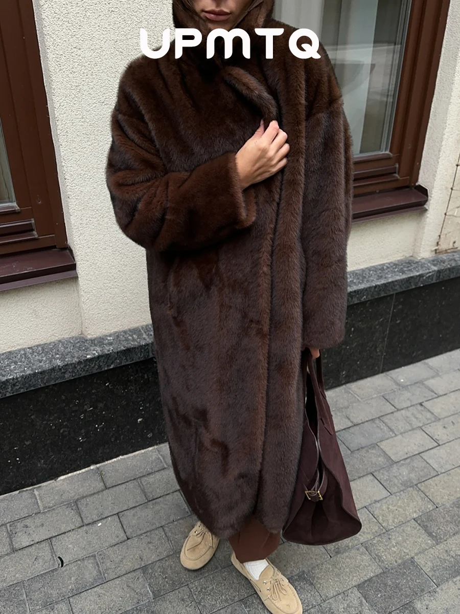 

Fashion Trends Long Mink Faux Fur Coat Brown Winter Fuzzy Thick Warm Clothes for Women Iconic Vibe Cozy Outfit Maxi Overcoats