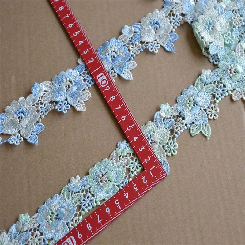 5Yards 4.5cm Wide Shiny Blue White Green Flower Hollow Venise Diy Venice Lace Clothing Accessories Of Various Garment,Bra.Skirt