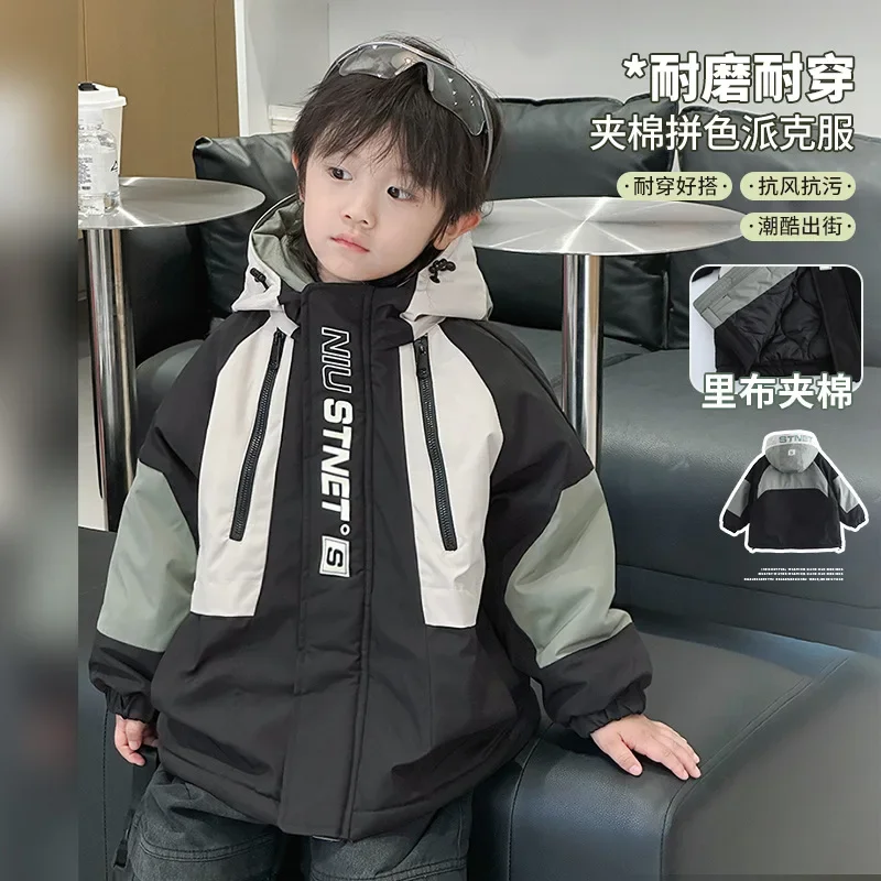 Children Clothing Fashion Design Sense Thick Coat 2024 Winter New Boys Warm Jacket All Match Comfortable Loose Cotton Coat