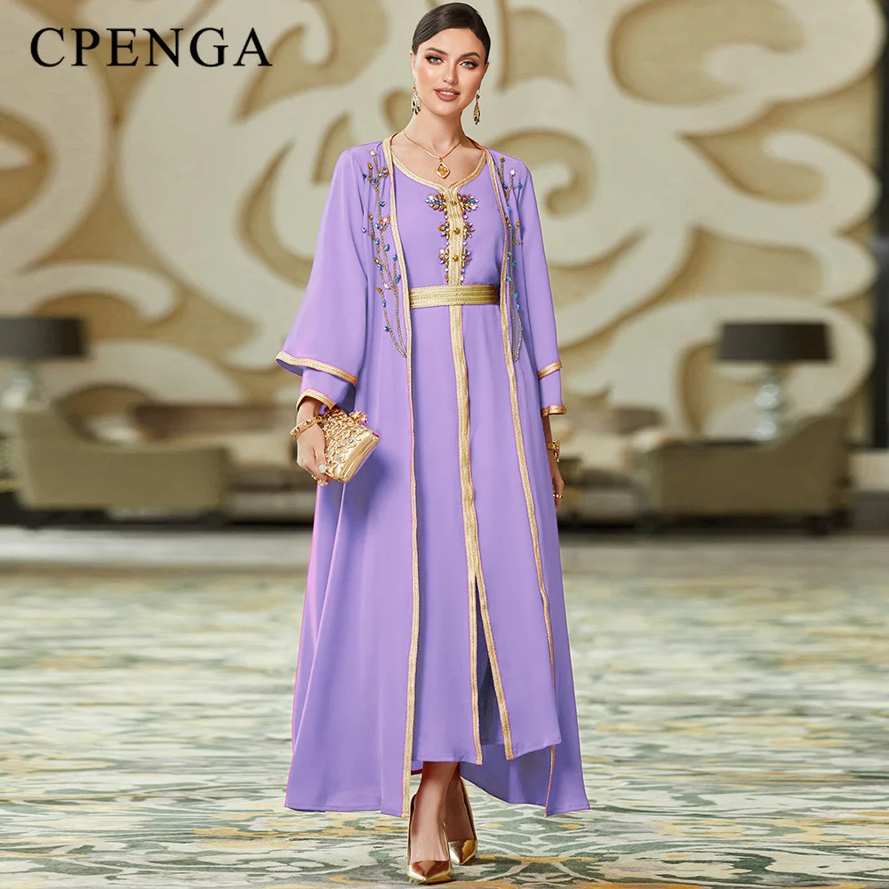 Women Dubai Abaya Jalabiya Marocain Luxury Moroccan Kaftan Turkey Dress Muslim Arabic Femme Party Dresses Eid Islamic Clothing