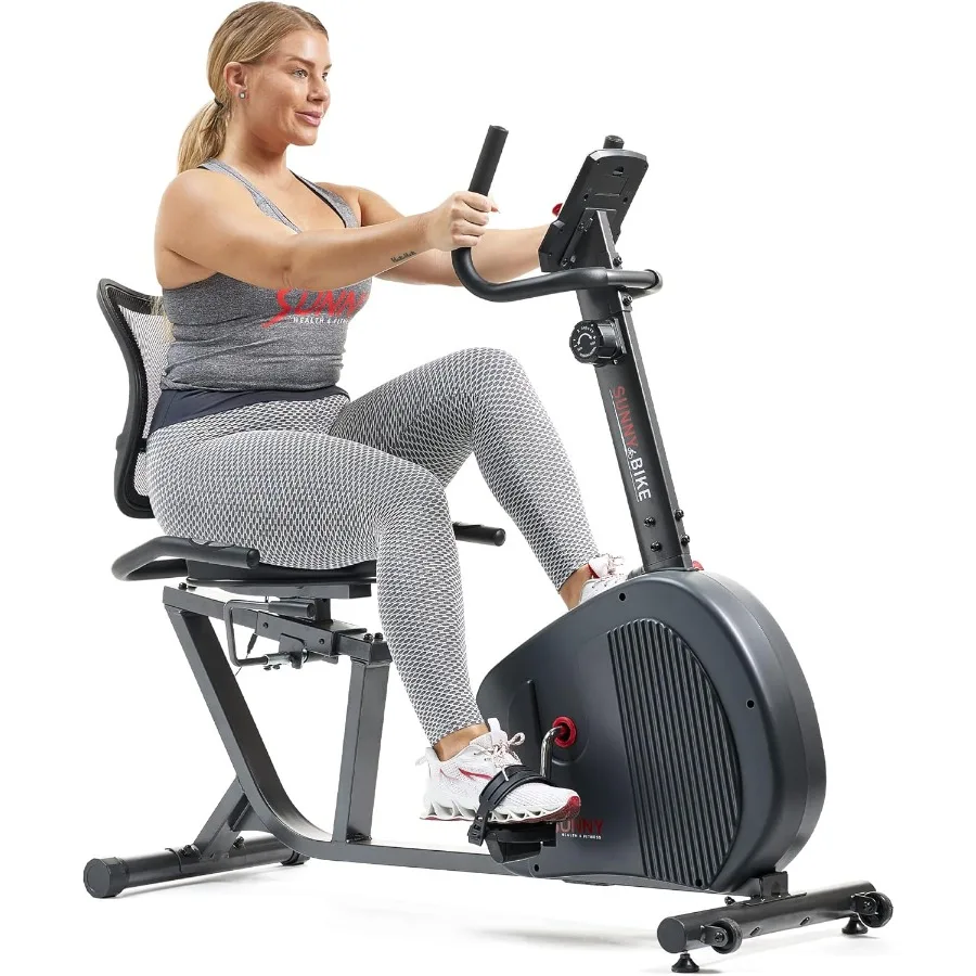 

Smart Recumbent Exercise Bike, Adjustable Cushion Seat & Mesh Back-Rest for Home Training, Magnetic Resistance & Belt-Drive for