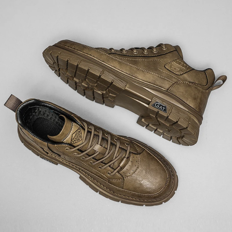 

Big Yellow Boots High-Top Boots: Autumn Men's Genuine Leather Shoes, 2024 New Inner Height-Increasing Stylish Thickened Sole Wor