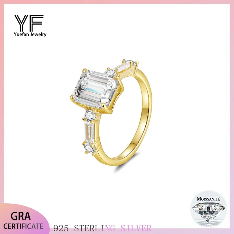 

Rings For Women Sterling Silver 925 3ct Moissanite 7*9mm Yellow Gold Plated Ring Luxury Wedding Engagement Customizable Jewelry
