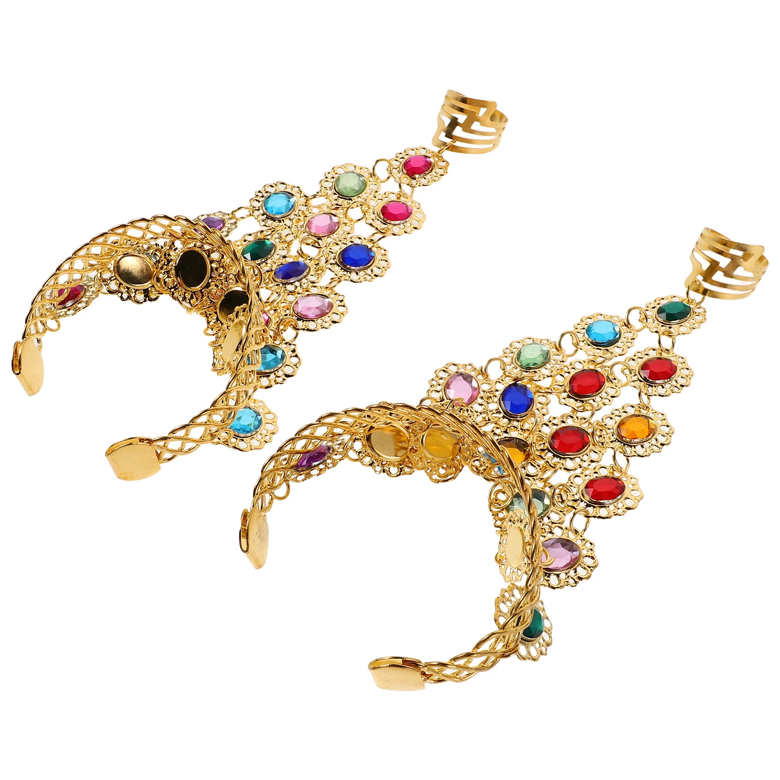 

Sparkling Rhinestone Hand Chain Bracelet Belly Dancing Jewelry Set For Women Durable Metal Stage Performance Festival Costume