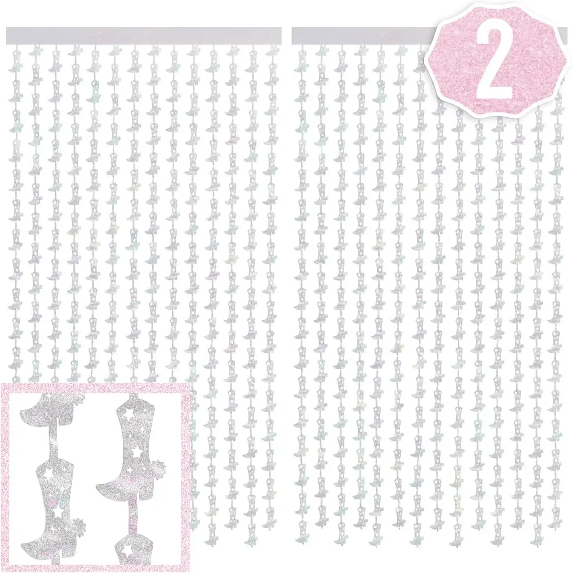 2 Pack Cowgirl Boot Iridescent Foil Curtain Bachelorette Party Decorations Cowgirl Birthday Photo Booth Last Rodeo Backdrop