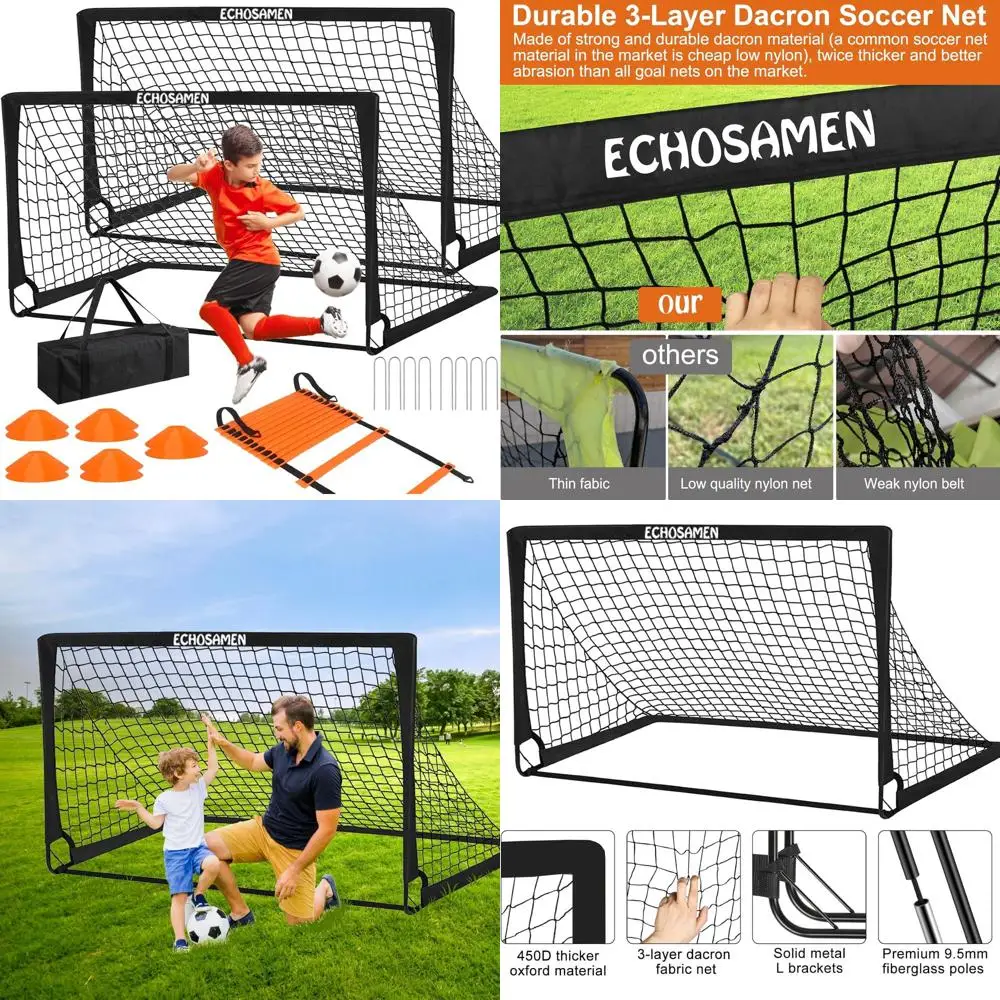 

Portable 2-6x4ft Kids Soccer Goal Set with 10 Cones, Agility Ladder, and Carry Bag for Soccer Training