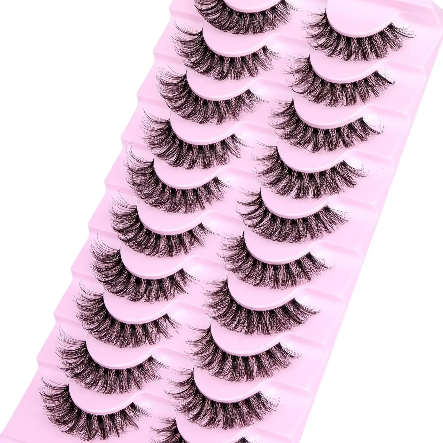 10 Pairs Natural Eyelashes Fluffy Lashes D Curl Eyelashes 3D Volume Wispy False Lashes Strips Clear Band Lashes Pack