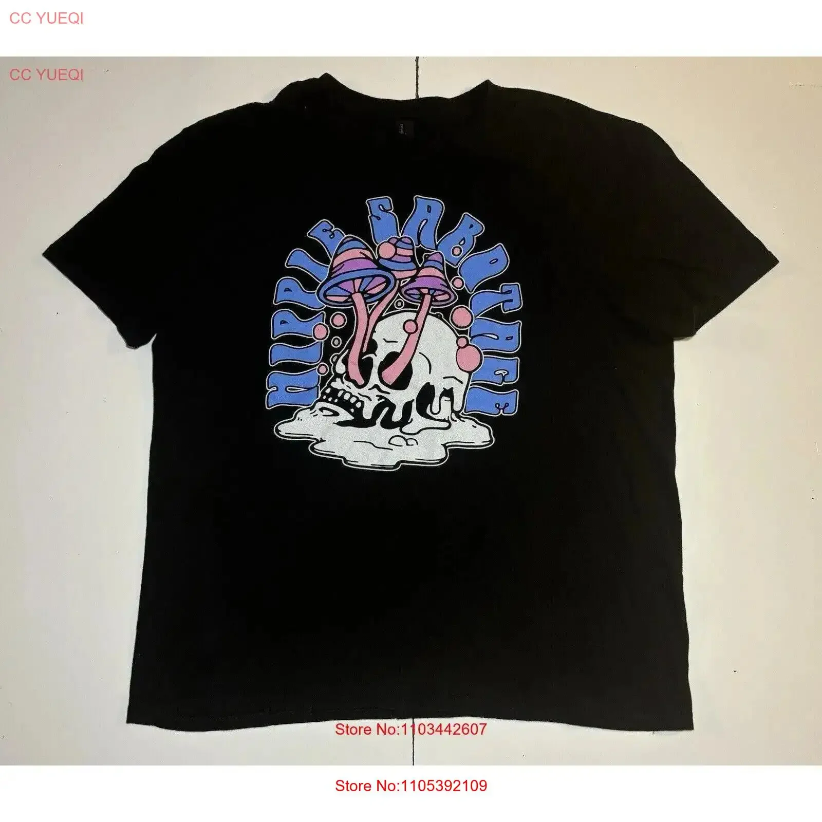 Men s L Hippie Sabotage T Shirt Merch Trippy Shroom Melting Skull  vintage Washed Breathable homme fashion Stylish Soft