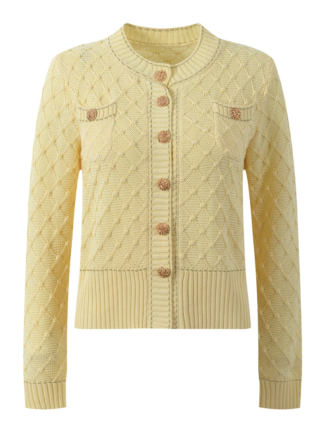 

Spring 2026 Early Commuter Sle Metal Bule Diamond Pattern round Ne Knitted Open Cardigan Faionable Versatile Ladies S...