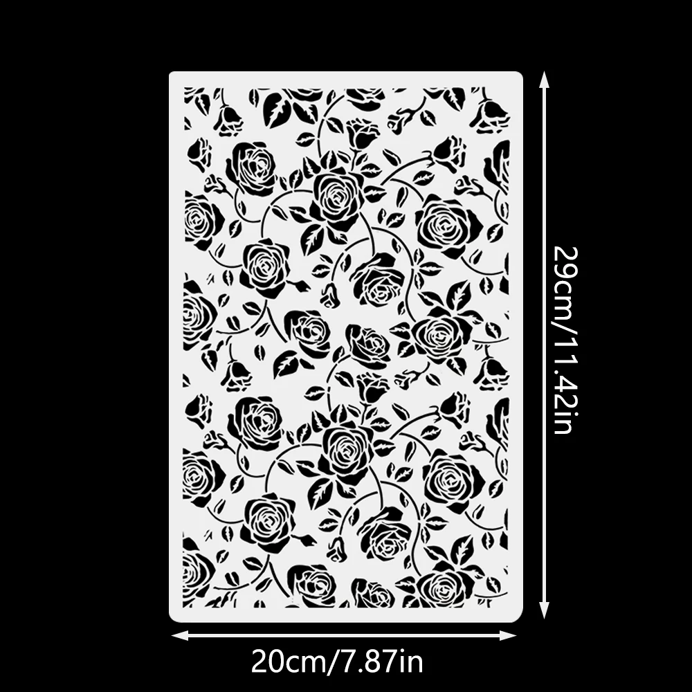 Rose Vine Cake Spray Stencil, Full Floral Rose Pattern Template, Reusable Powder Spraying Decor Mold for Baking Dessert