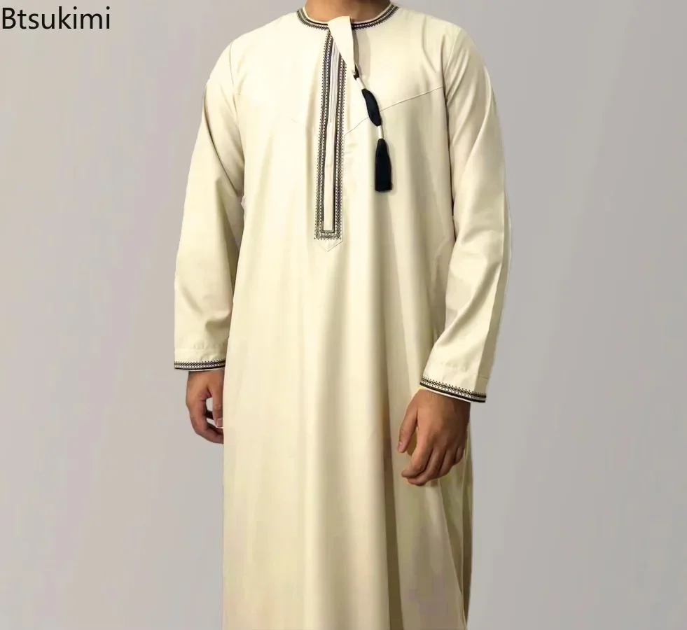 Muslimische Mode Abaya für Männer Langarm Kleid Robe Oansatz Stickerei Männer Jubba Thobe Pakistan Arabischen Islam Kleidung Gebet Kaftan