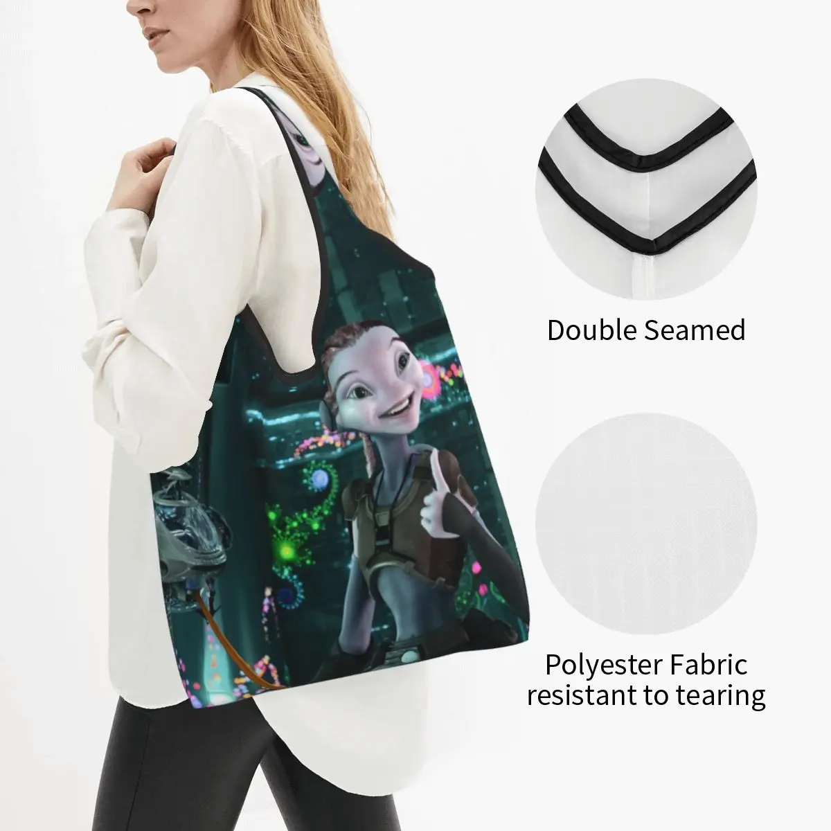 Custom Reusable Mars Needs Moms Animated Science Fiction Adventure Shopping Bag Women Tote Bag Portable Grocery Shopper Bags