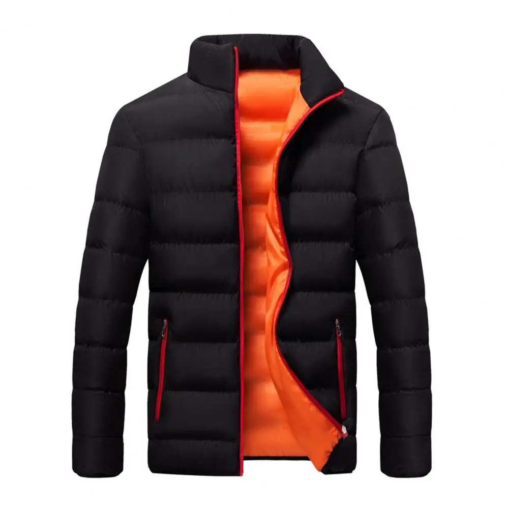 Chaqueta de algodón para hombre, abrigo holgado informal con cuello levantado y bolsillo con cremallera, Color de contraste cálido, Otoño e Invierno