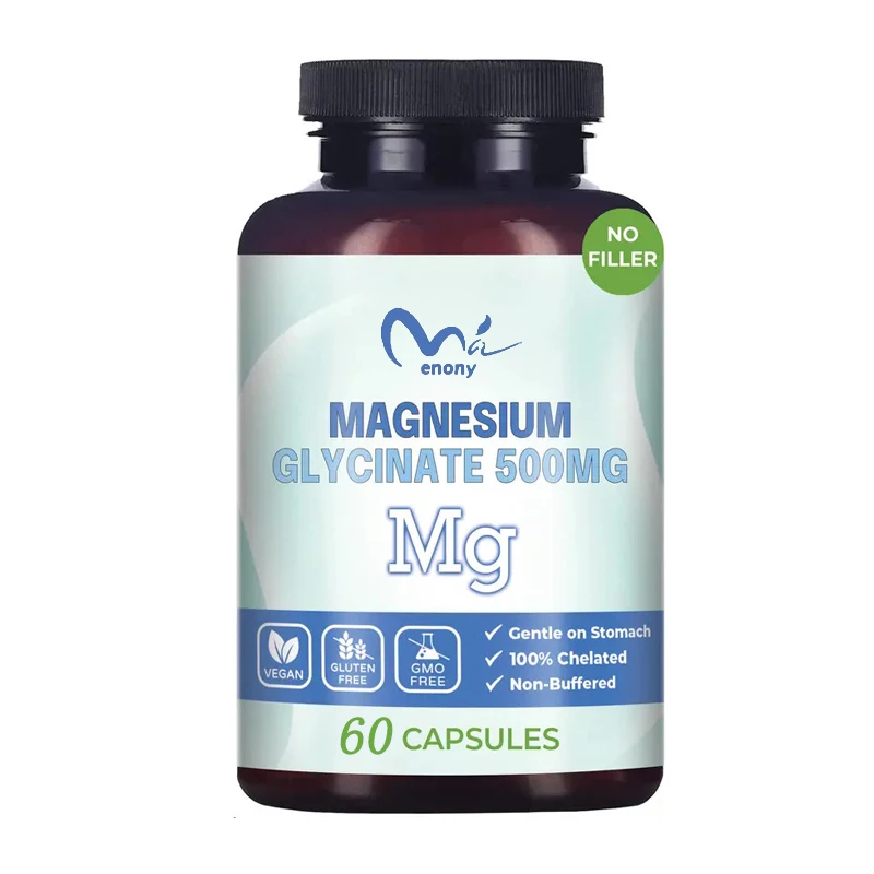 Magnesium glycine 500mg, high absorption, non genetically modified, gluten free, bone healthy, 60 vegetarian capsules