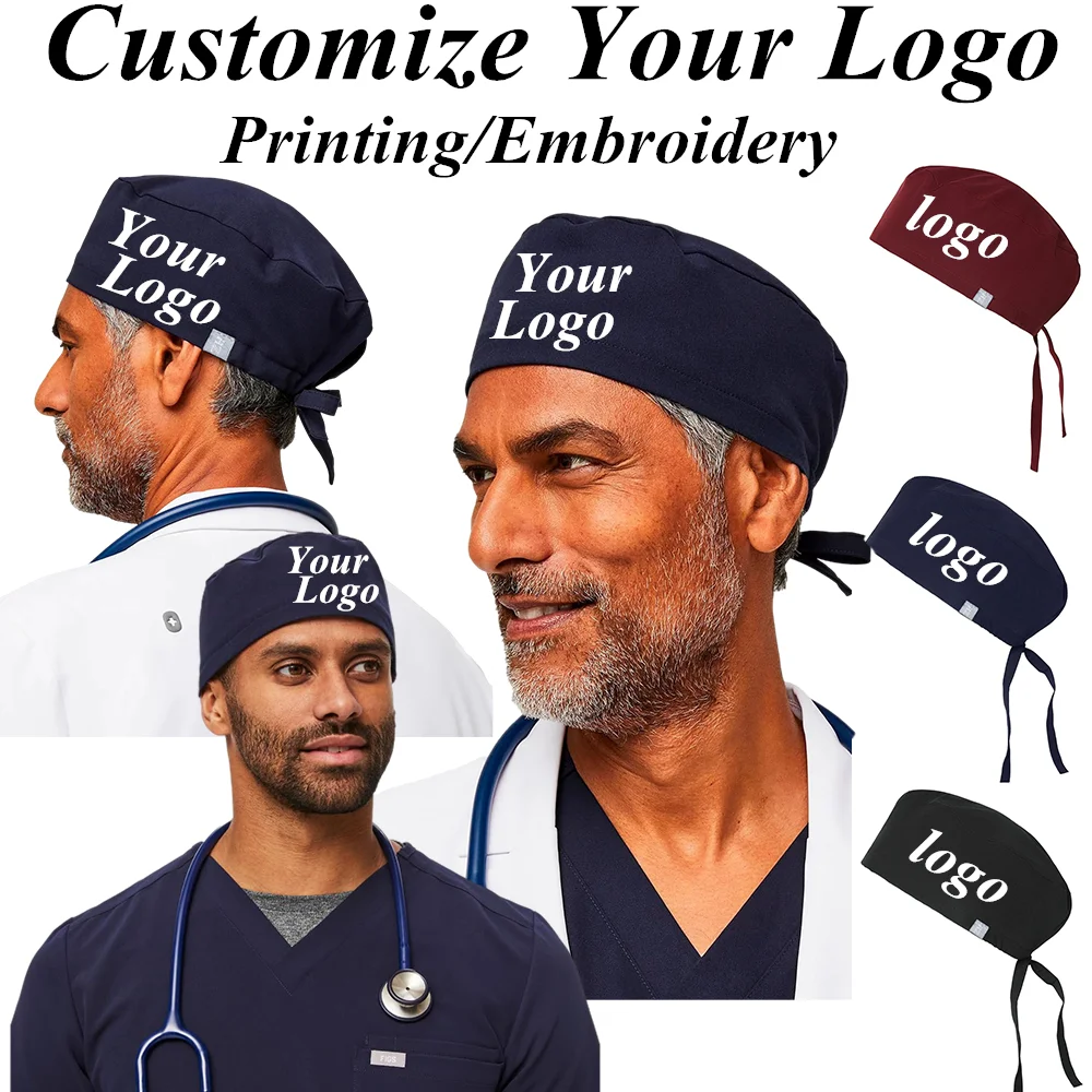 Custom Logo Women Men Doctor Operating Room Nursing Head Hats Embroidery Print Your Name Adjustable Dentist Vet Nurse Work Caps