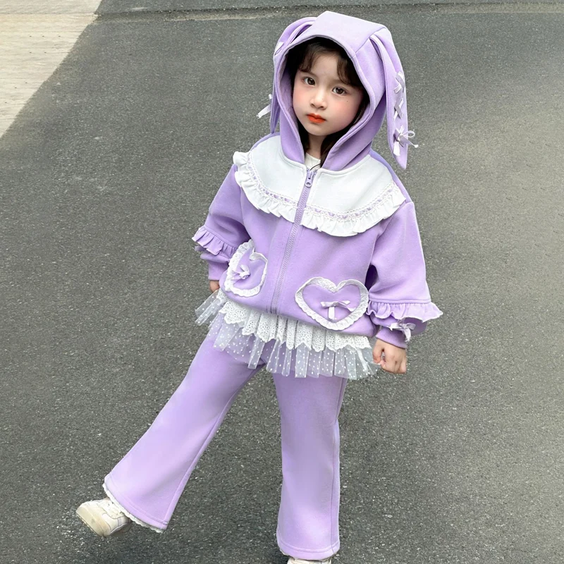 

Kawaii Casual Coat Two-piece Set Girls' Hooded Sweatshirt Spring Autumn 2025 Child New Style Clothing Children's Clothes Girls'