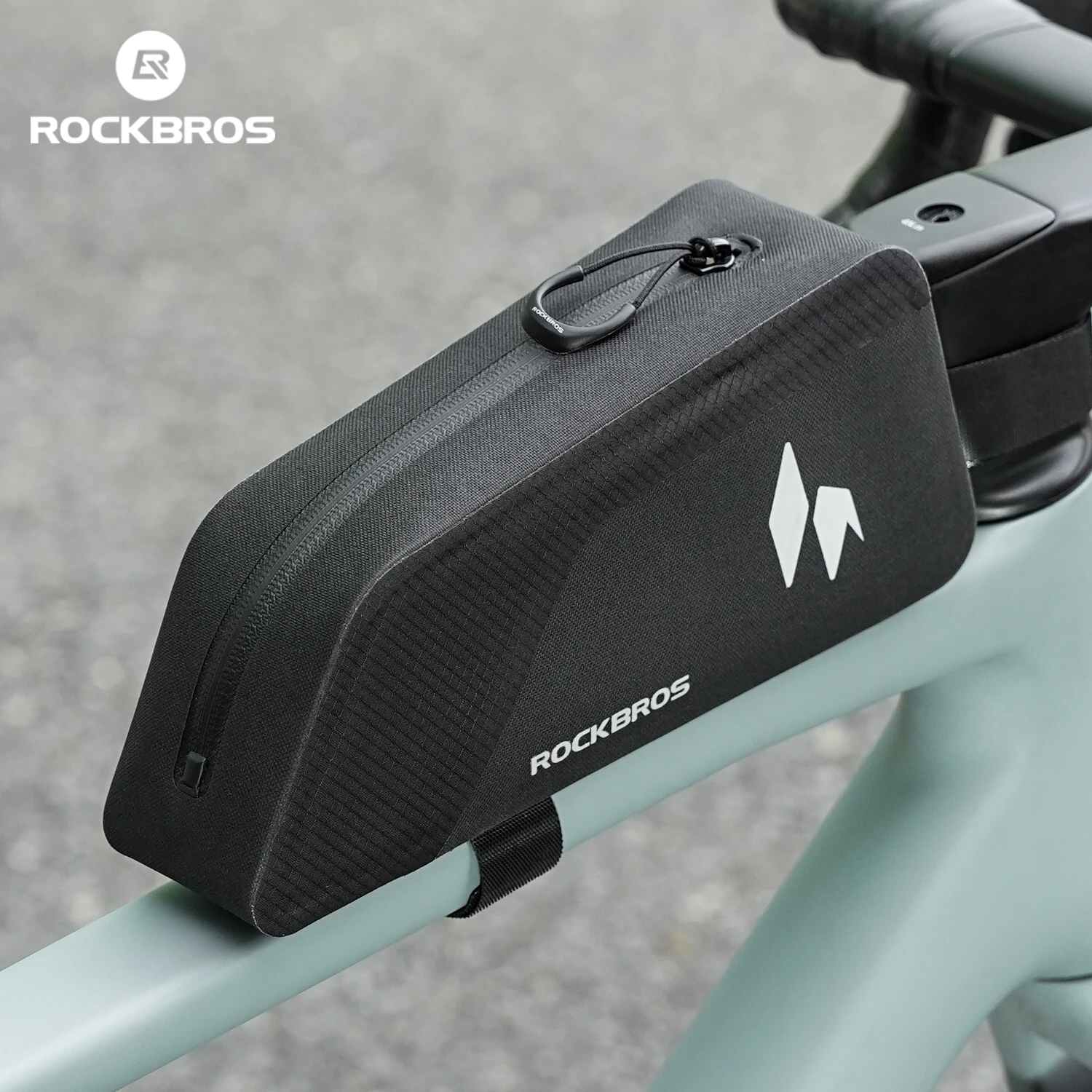 

ROCKBROS Велосипедная водонепроницаемая верхняя трубка 1,0 л, практичная вместимость, нейлоновая ткань, водонепроницаемая велосипедная сумка на молнии со светоотражающей полосой
