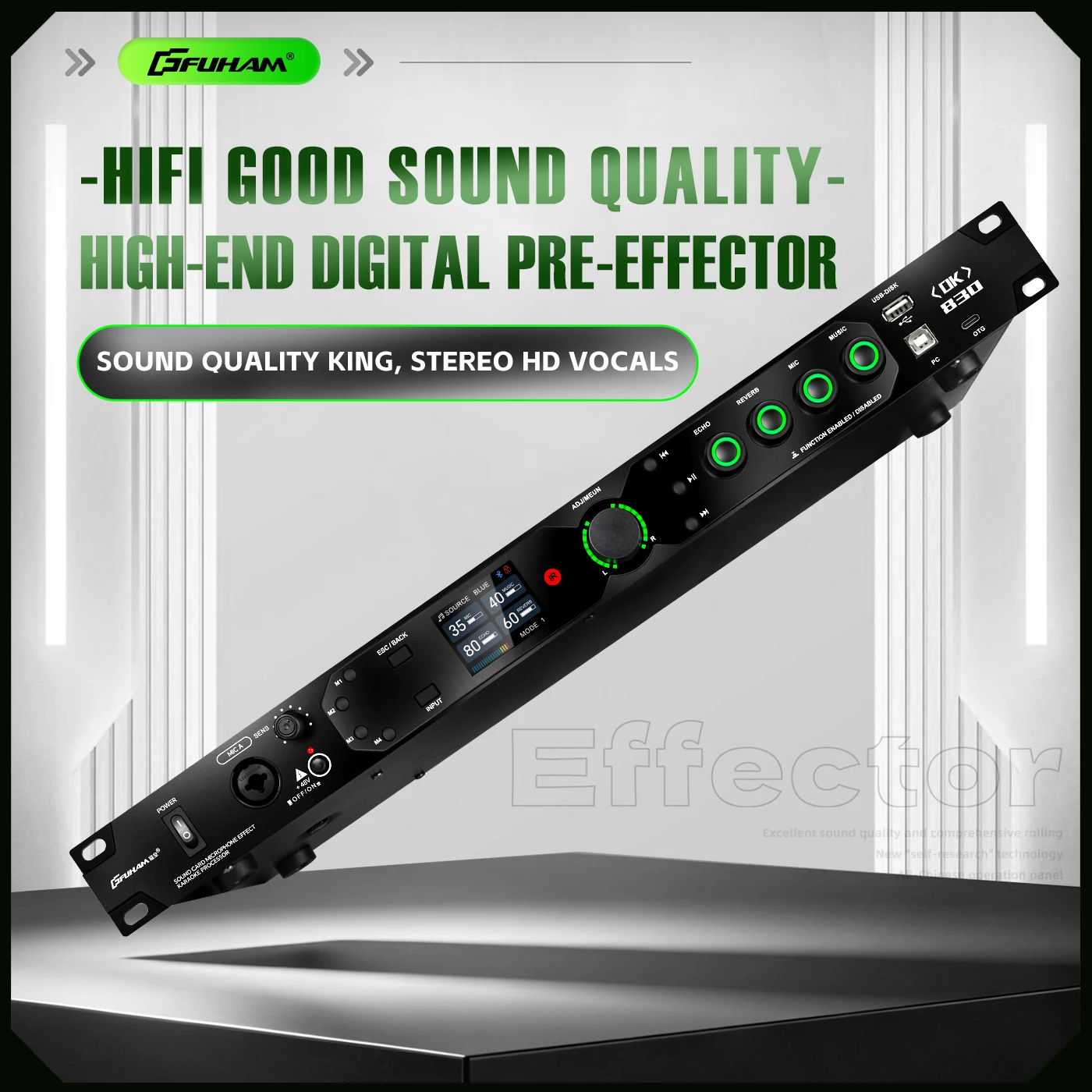 FUHAM OK830 Professional Audio Mixer & Digital Pre-Effect Processor with Fiber Input 48V Phantom Power for Home KTV & Business M
