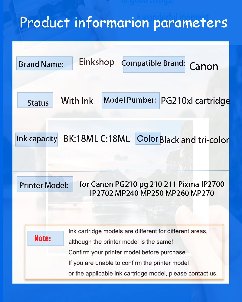 PG-210 CL-211 refillable Ink Cartridge For Canon PG210 pg 210 211 Pixma IP2700 IP2702 MP240 MP250 MP260 MP270