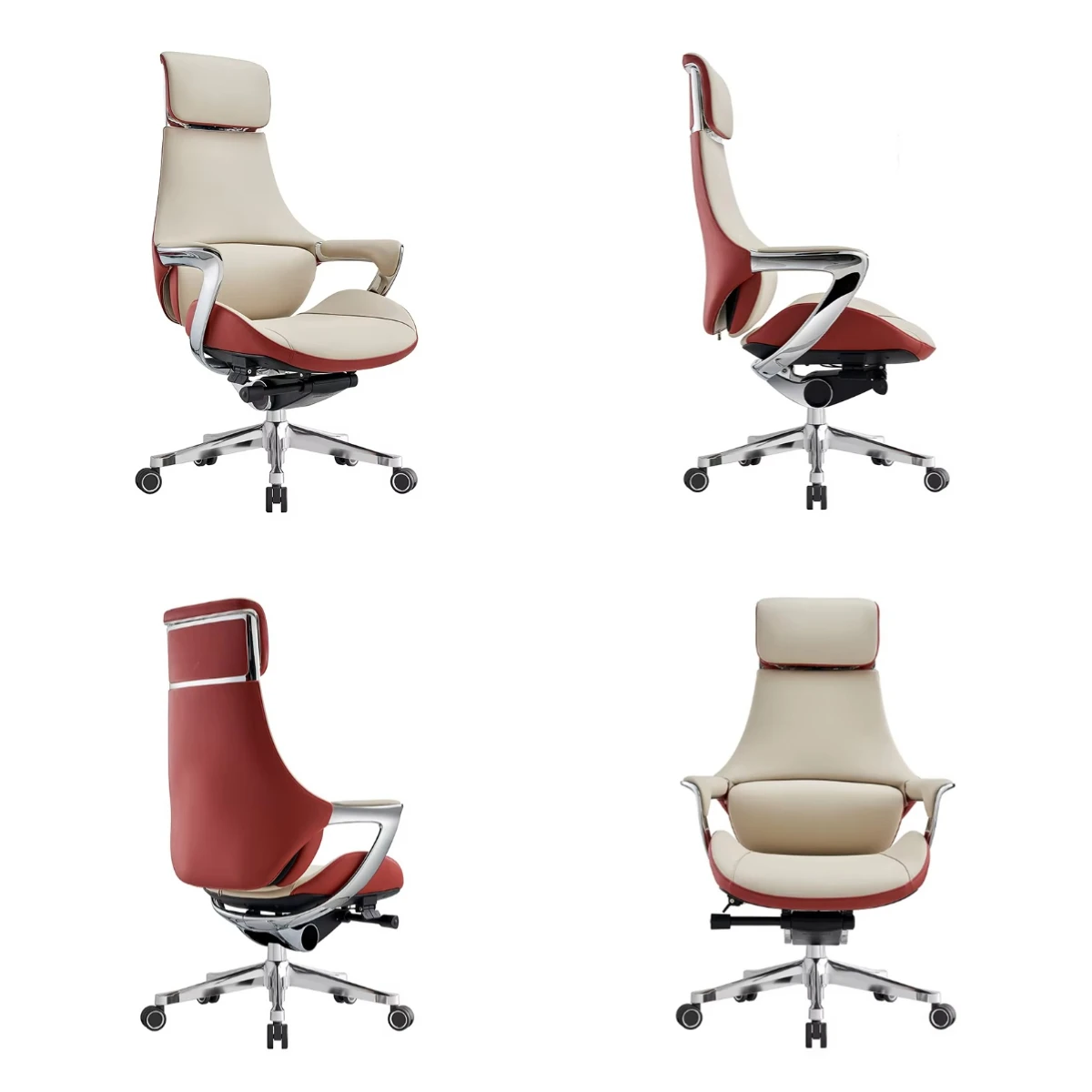 

High-Back Executive Office Chair Comfortable Genuine Leather Adjustable Height Modern Foam Aluminium Wood for Boss CEO Manager