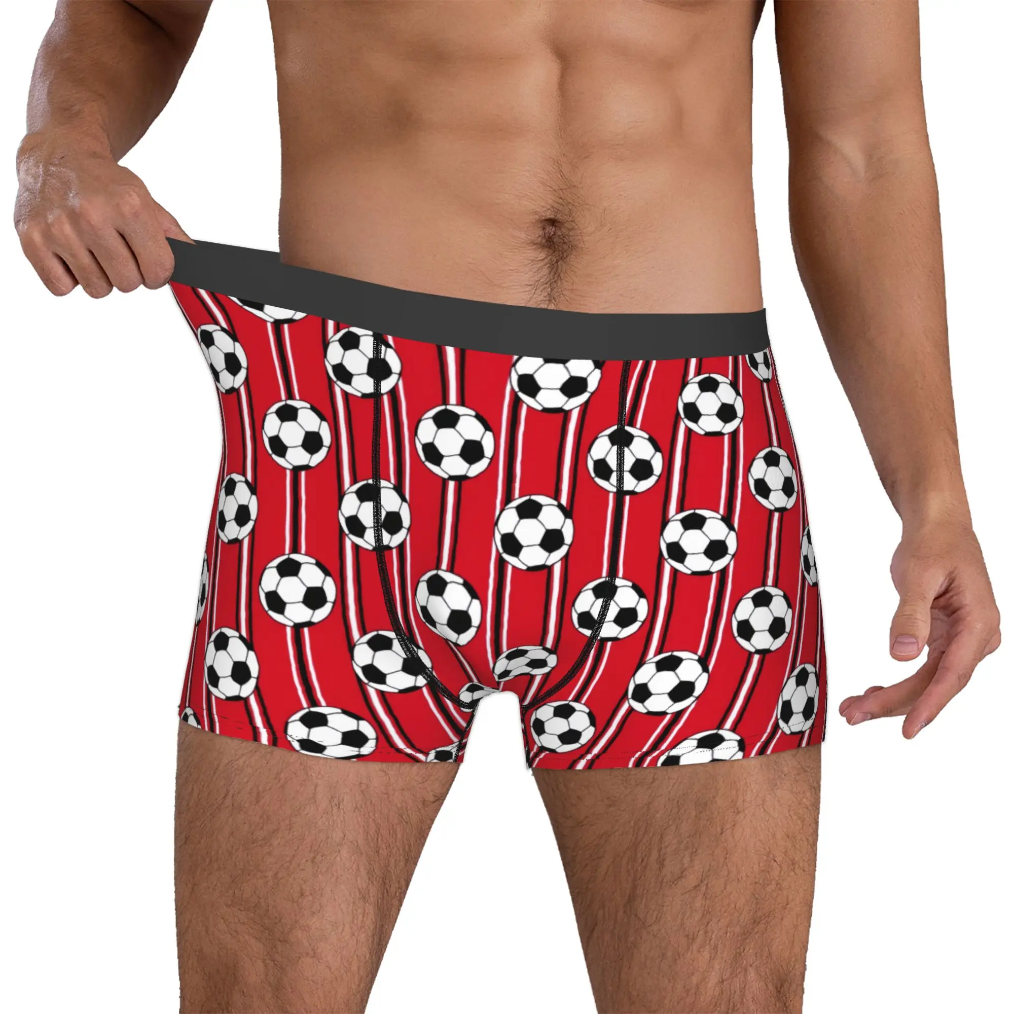 Vertical Stripes Red Footbally Black White Underwear Male Print Soccer  Boxer Briefs Shorts Panties Soft Underpants