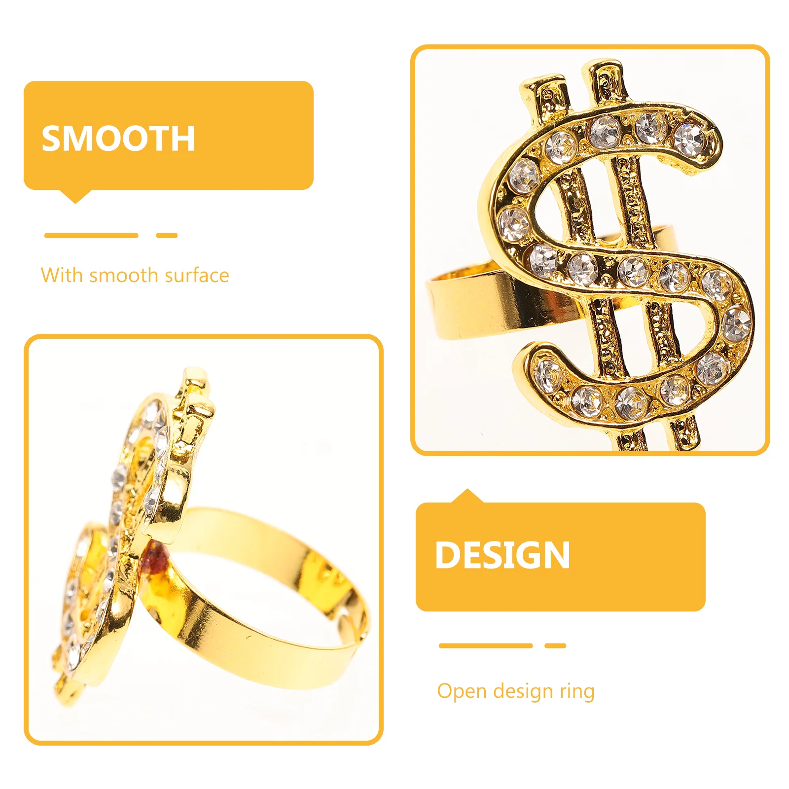 Gangster Ring Dollar Rhinestone Jewelry Party Finger Decor Accessories Golden Man