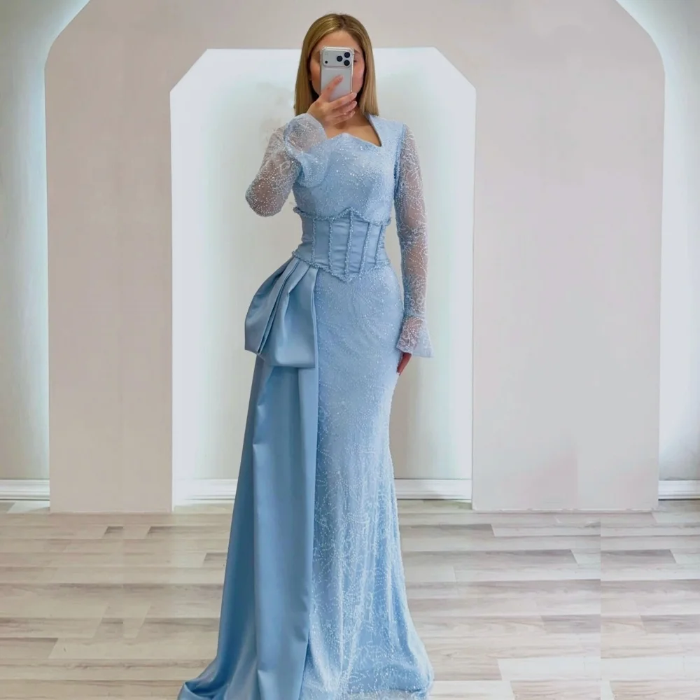 

Изысканное вечернее платье Grace Glitter Lace класса люкс с квадратным вырезом, длинное, фасона «труба», на заказ, для особых случаев, классическое.