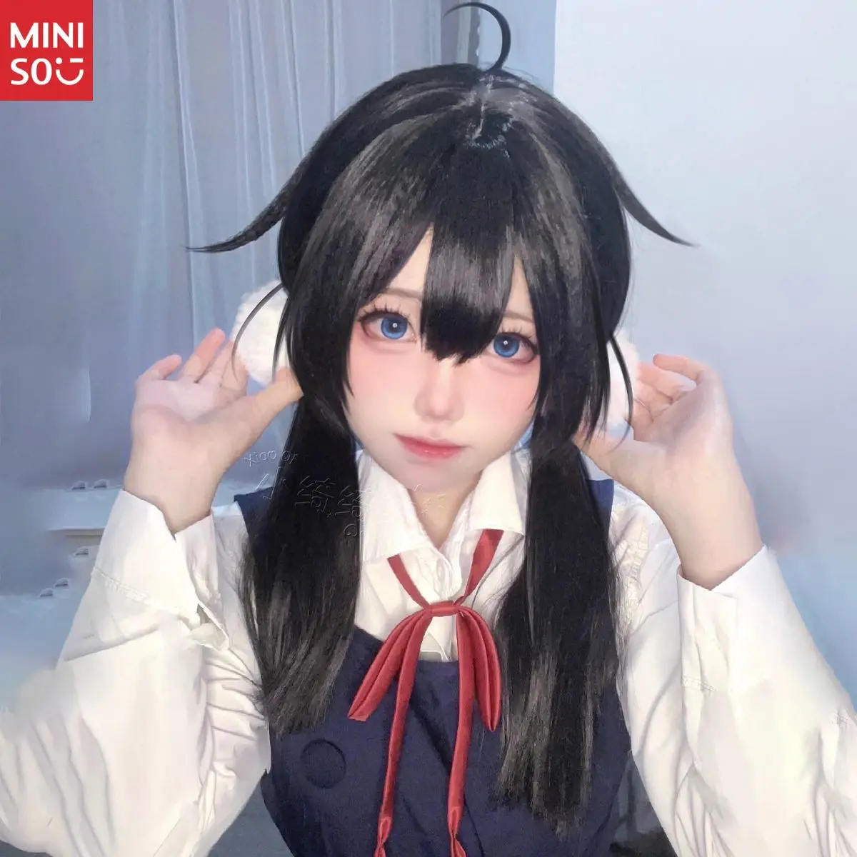 

Tamako Love Story Kitashirakawa Tamako Same Cos Накладные волосы Универсальные длинные прямые волосы Сладкий галстук Набор для выставки в стиле комиксов