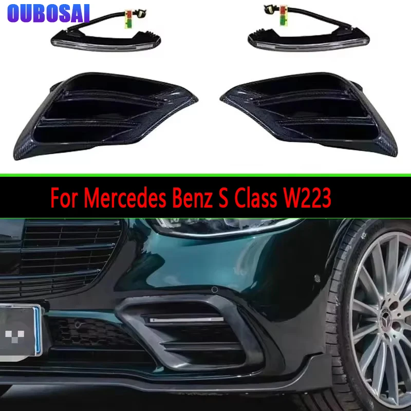 

For Mercedes Benz S Class W223 Carbon Fiber Fog lamp frame grill Front Bumper Air Vent Cover Tuyere Car body kit