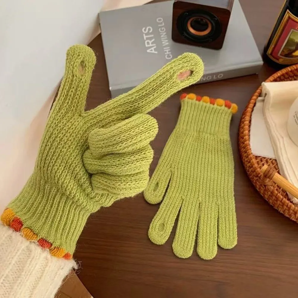 Fashion Touch Screen Knitted Gloves Women Winter Gloves Warm Riding Gloves Solid Fluffy Gloves Kawaii Touchable Screen Gloves